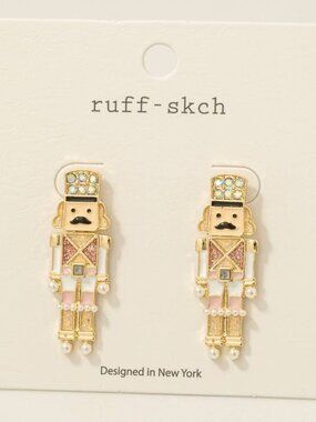 Christmas Glitter Enamel Nutcracker Drop Earrings
